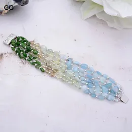 Juaiguai Jewelry 8 '' 7 Strands Natural Aquamarine Peridot Diospside Prehnite Bracelet