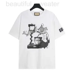 Men's T-Shirts designer High version Luxury Fashion GU Home 24ss Direct Spray Art Print and Women's Loose Short sleeved T-shirt Top 4MM7