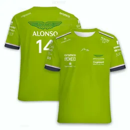 FW23 Erkek Tişörtleri 2024 Aston Martin F1 Erkek Tişört Koleksiyonu Alonso Şapka Kısa Kollu Moda Crewneck Top büyük boy tişört