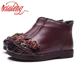 Boots Xiuteng 2022 New Arrival Vintage Boots Genuine Leather Ankle Boots Winter Women Warm Shoes Soft NonSlip Bottom Soles Plus Size