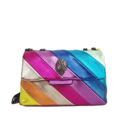 Rainbow Wave Mönster Kvinnor Handväska örnhuvud på den främre klaffen Joining Colorful Cross Body Bag Patchwork Pu Leather 240314