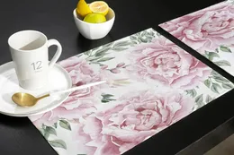 Bordmattor 4/6 st. Set Pretty Pink Roses Floral Garden Mat för matkökstillbehör Linens Placemat TEA PAYS