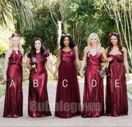 فساتين وصيفات الشرف 2020 Burgundy Sparkle تراجعت Long Long Of Honor Downs Made Made Beach Party Party Dresses Vintage G2898103