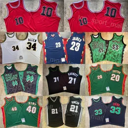 Authentisches Basketball Vintage Tim Duncan Trikot 21 Patrick Ewing 33 LeBron James 23 Kevin Garnett 21 Gary Payton 20 Shawn Kemp 40 Ray Allen 34 Money 2 Throwback Shirt