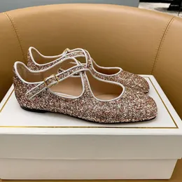 Casual skor vår höst kvinnor mode glitter balett lägenheter bling cross bundna grunt loafers runda tå sko