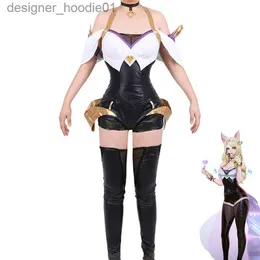 Cosplay anime kostümleri kda ahri rol yapma bir kız getirir Dokuz kuyruklu rol yapma üniforma Ahri Tek Parça Elbise Lolita Sıkı Takım Takım Setc24320