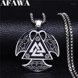 AFAWA Nordic Viking Stainless Steel Ax Necklace for Men Silver Color Big Necklaces & Pendants Jewelry gargantilla N4022S0212390