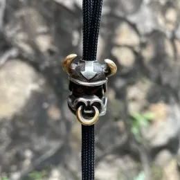 Colares feitos à mão contas de faca de bronze para paracord edc ferramentas ao ar livre animal boi com anel móvel diy colar acessórios chave presente masculino