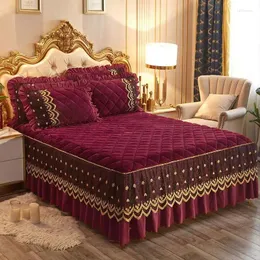 Saia de cama luxo inverno rápido quente veludo ultra macio grosso flanela acolchoado folha não deslizamento capa colcha king size