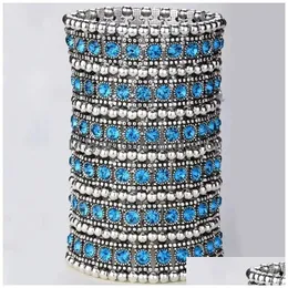 Bangle Classic Fashion Antique Alloy Armband Elastic Set med Crystal Wide 230710 Drop Leverans smycken Armband DHRVN