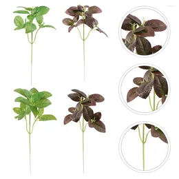장식용 꽃 4 PCS 모방 식물 인공 녹색 민트 잎 가짜 잎 플라스틱 시뮬레이션 가짜 녹지 장식