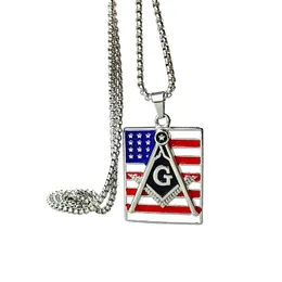 Freemason Signet American United States Flag Masonic Hiphop Pendants Square Ag Emblem High Grade Quality Free Mason rostfritt stål Charmhalsbandsmycken