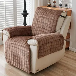 Chair Covers Plush Velvet Recliner Sofa Slipcover With Elastic Band Anti-slip Design Cushion Towel One Side Pockets Armchair