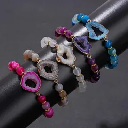 Strand Natural Stone Stripe Scates Bracelet Colorful Druzy Quartz Beads Charm Darcelets for Women Men Faulls Yoga Jewelry Gift