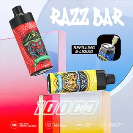 Vendita all'ingrosso originale Razz Bar 10000puffs 650 mAh Ricaricatore Batteria 16 gusti Usa e getta Vape 2% 5% Nicotina Soffio elettronico