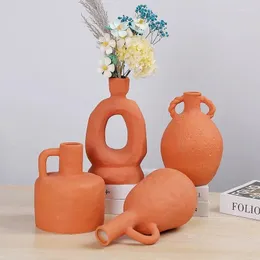 Vasi Modern Orange Vaso a forma speciale Disposizione dei fiori Decorazione secca Porcellana tinta unita Artigianato cavo