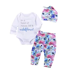 Novos conjuntos de roupas de outono 3 peças roupa 039 em um campo de rosas ser um wildttaue039 macacão de bebê de manga comprida conjunto de calça floral com 4702935