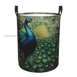 Laundry Bags Basket Peacock With Colorful Feathers In The Forest Folding Dirty Clothes Toys Storage Bucket Household