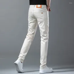Мужские джинсы 2024, стильные белые летние высококачественные рваные эластичные брюки с завязками на щиколотке, модные повседневные модные брюки в байкерском стиле