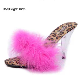Kleidschuhe Shuzumiao Damen Sandalen 2020 Damen Sommer Hausschuhe High Heels Mode Leopardenmuster Pelz Flip-Flops Große Größe 43 H240321FRAA5YA7