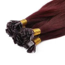 Uzantılar 1230inch Düz Remy Füzyon Saç #99J #613 Sarışın Kırmızı Tırnak Düz Uçu Ön Bağlı Keratin Kapsülleri Bakire İnsan Saç Uzantıları
