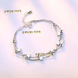 Bangle Bangle Fashion 925 Silver Color Double Lay Armband smycken Stjärna Round Bead Charm Armband och för kvinnliga eleganta smycken Tillbehör Armband 2024