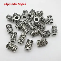 أنابيب 24pcs Viking Rune Hair Braid Dread Dreadlock Beads Rings Tubes للرجال إكسسوارات الشعر نساء