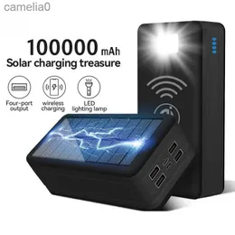 Cell Phone Power Banks 100000mAh ricarica ad energia solare per telefoni cellulari ricarica wireless batteria esterna di grande capacità ricarica rapidaC24320