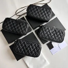 Siyah Klasik Tasarımcı 2in1 Kuzu Dinek/Havyar Deri WOC Çantalar Fermuarı Çanta Gümüş/Altın Metal Donanım Matelasse Zinciri Crossbody Telefon Kartı Tutucu Çanta 20x10cm