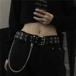 Cinture Cintura femminile coreana con una ragazza piccante, personalità oscura, doppio petto, decorazione con catena in metallo, versatile cintura punk da uomo