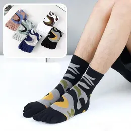 Meias masculinas 5 pares camuflagem cinco dedos algodão mid-tube primavera outono suor wicking respirável treinamento esporte com dedos do pé