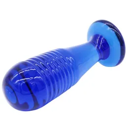 Plugue anal de vidro cristal azul, estimulador de ponto g, plug anal com rosca, dilatador anal, plug anal, brinquedos sexuais adultos para mulheres e homens