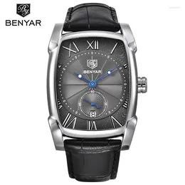 ساعة معصم Benyar Leather Watch Men Fashion Sports Quartz العلامة التجارية غير الرسمية Relogio Relogio Masculino