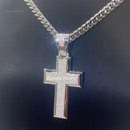 Doppelschichtige 3D-Pass-Diamant-Tester-Hip-Hop-Schmuck-Eis-Out-Männer-Jesus-Stil-VVS-Moissanit-Kreuz-Anhänger-Halskette