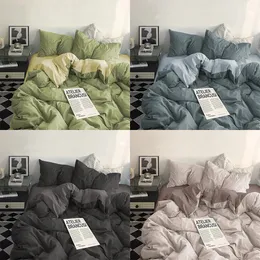 Yanyangtian Bed Linen Bedding 세트 세척면 4 피스 침대 시트 세트 편안한 세트 솔리드 크리스마스 커플 침대 퀼트 커버 240319