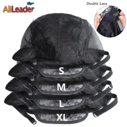 Retine per capelli Alileader all'ingrosso 10 pezzi cappelli per parrucca in pizzo per realizzare parrucche sfuse berretto per parrucca marrone nero con cinghie regolabili cappelli per tessitura Xl L M S