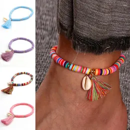 Strand Multicolor Tassel Anklet Bohemian Jewelry For Women Men Acrylic Beaded Elastic Chain Ankle Leg Foot Fashion