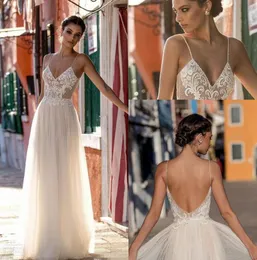 New Sexy Gali Karten Garden Beach Wedding Dress Sleeveless Spaghetti Straps Robe de Soire Backless Long Boho Brdial Gowns6674733