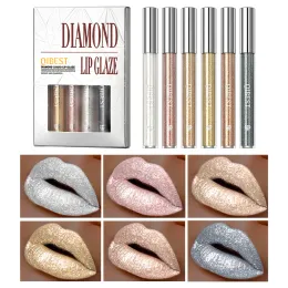 Conjuntos QIBEST Metálico Glitter Líquido Batom Maquiagem Conjunto À Prova D 'Água Lip Gloss Longlasting Shimmer Metal Lip GlazeTint Charmoso 6 Cores