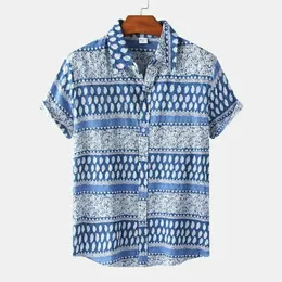 Koszule dla mężczyzn Summer European American Fashion Mens Summer Ethnic Style Short-Sleeved Shirt Camisas Para Hombre 240318