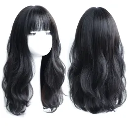 かつらHouyan Long Curly Synthetic Wig with Center Bangs Dark Brown Natural Curly Hair Wig女性コスプレWIG Heat -Stresistant Fiber Wig