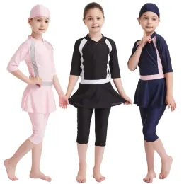Bär flickor Moslim Big Size Swimsuit For Children Maillot Bain Femme Costumi da Bagno Donna Islamiska Maillot Enfant Fille Burkini Noir