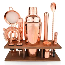 Barkeeper-Set, 11-teiliges Kupfer-Mixologie-Set „Parisian Tail“ – Roségold-Shaker mit Stößel, Ausgießer, Sieb, gedrehter Barlöffel