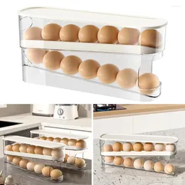 Kök förvaring kylskåp ägg dispenser dubbel rader automatisk rullhållare med lock container ägg arrangörsfack