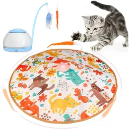 Rotating Cat Teaser Sticks Interactive Cat Toy Sticks with Feather Intelligent Rotating Hidden Cat Turntable Toys Gaming Toy 240315