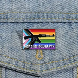 LGBTQ Pride Flag Brosche Defend Trans Equality Emaille Pin Dekoratives Revers Jacke Abzeichen Accessoire Schmuck Geschenk für schwule Freunde