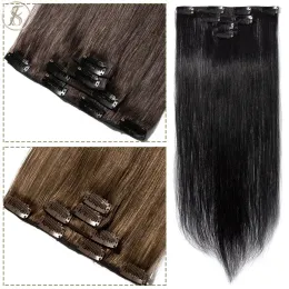 Extensions Tess Clip in Human Hair Extensions 40g Straight Hume Hair 4pcs/Set 1022 tums hårklipp nonremy naturligt hår svart blondin