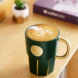 Canecas Caneca de cerâmica com selo verde xícara de café ouro estilo escandinavo