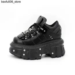 Casual Shoes New Womens Shoes Punk Style Lace Heel Height 6CM Platform Shoes Womens Gothic Ankle Rock Boots Metal Decoration Womens Sports Shoes Q240320