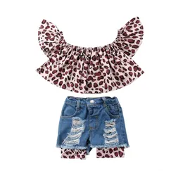 Kids Baby Girls Summer Leopard Top Denim Torn Shorts Pants Outfit Set Clothes1093461